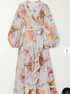 Zimmermann Ascension lace-trimmed tiered printed midi wrap dress NWT Zimm size 0